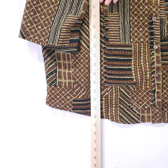 Club Z Collection Brown Geometric Fun Pattern Collar Button Down Blouse Size 1X - Picture 7 of 14